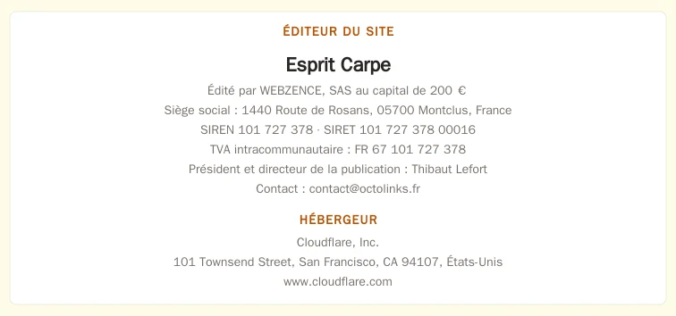 Coordonnées légales de l’éditeur et de l’hébergeur du site